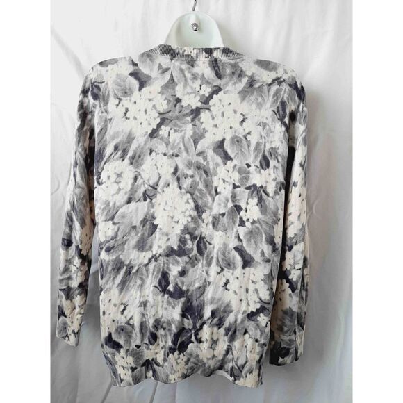 Talbots silk blend floral grey cream flower appliqués medium cardigan - Picture 2 of 5